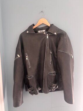 Princess Polly Magnets Faux Leather Jacket Washed Charcoal